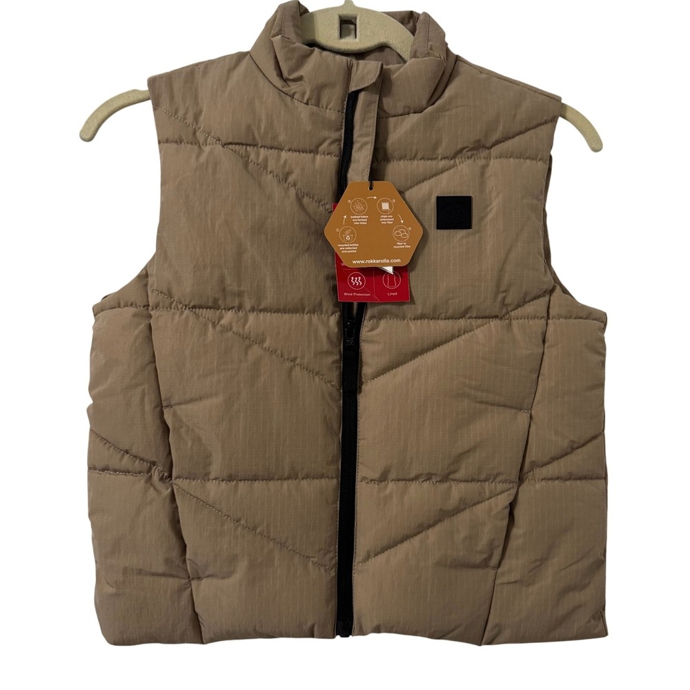 rokka&rolla‎ Kids Puffer Vest S 6-7 Tan Quilted Zip Up Gorpcore Earthy NWT